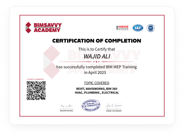 Sample BIMSavvy Academy certificate of completion
